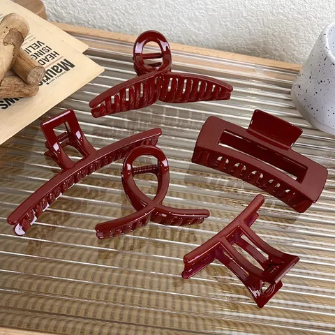 Mollette Per Capelli Bordeaux Acrilico Grande Tenuta Forte Elegante Forcina Accessori Per Donne Ragazze Stile Festivo