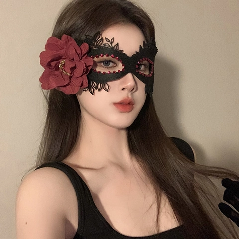 Masque De Mascarade Dentelle Gothique Halloween Cosplay Accessoire Strass Fleur Plume Mystérieux Élégant Femmes
