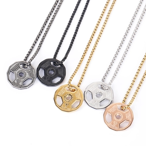 Fitness Weight Plate Pendant Necklace For Men Titanium Steel Personalized Engraved Barbell Plate Motivational Gym Jewelry