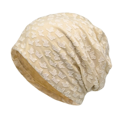 Bonnet Slouchy Jacquard Papillon Femme Doublé Satin Doux Chapeau Coupe-vent Bonnet De Nuit