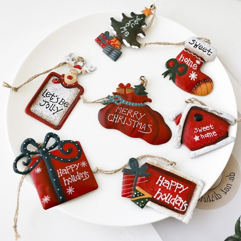 Ornamenti Natalizi Da Appendere In Metallo Ferro Dipinto Stile Vintage Albero Calza Renna Casa Decorazione