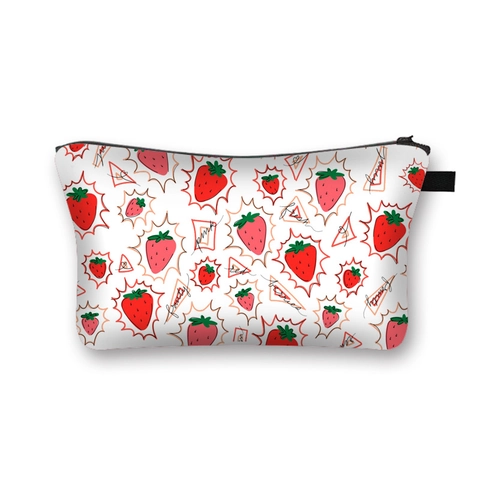 Make-up Tasche Mit Erdbeermuster Polyester Große Kapazität Tragbarer Doppelseitiger Kosmetik Organizer Kulturbeutel Reisetasche Süße Frauen