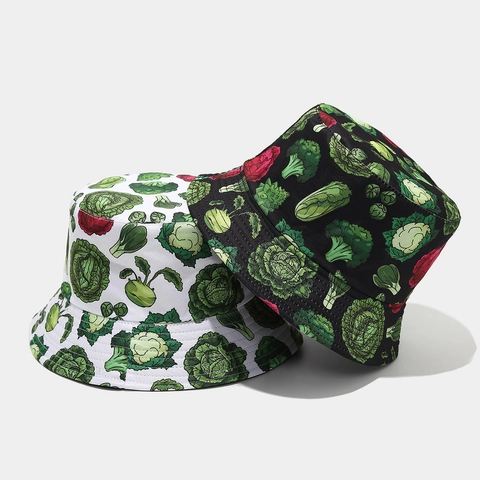 Vegetable Print Bucket Hat Polyester Sun Protection Outdoor Casual Trendy Fisherman Hat For Women Men