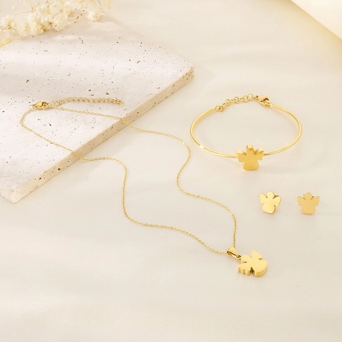 Gioielli Minimalisti Silhouette Angelo Con Collana Orecchini E Bracciale In Acciaio Inossidabile Galvanizzato Moda Donna