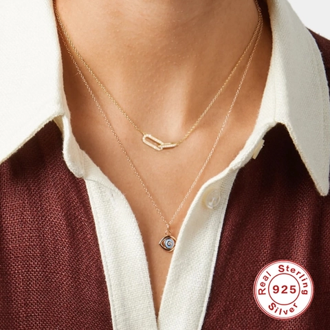 925 Sterlingsilber Halskette Mit Ineinandergreifenden Geometrischen Doppelring Anhänger Zirkonia Schmuck Für Damen