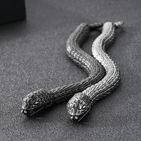 Bracelet En Acier Inoxydable Vintage Motif Écailles De Serpent Dragon Jonc Punk Gothique Bijoux Pour Hommes Style Heavy Metal