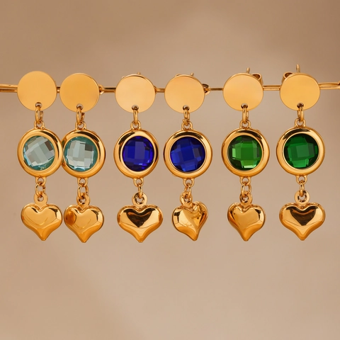 Vintage Herz Hängeohrringe Edelstahl 18K Vergoldet Mit Bunten Tschechischen Glassteinen Für Damen Schmuck