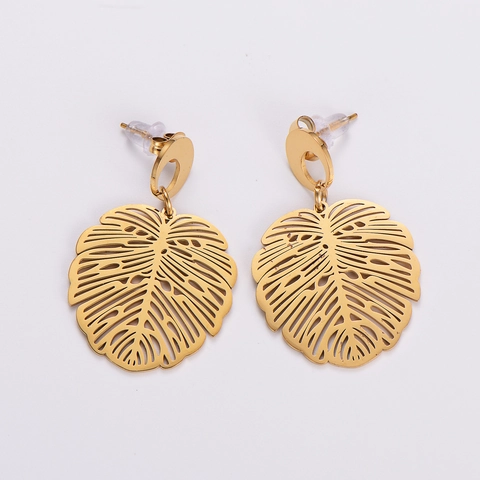 Monstera Blatt Ohrringe 316L Edelstahl 18K Gold Vergoldet Hohl Texturierte Blatt Ohrhänger Für Frauen