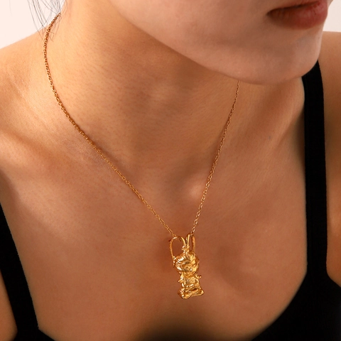 Collana Con Pendente Sun Wukong Acciaio Inossidabile Placcato Oro 18K Mitologia Stile Creativo