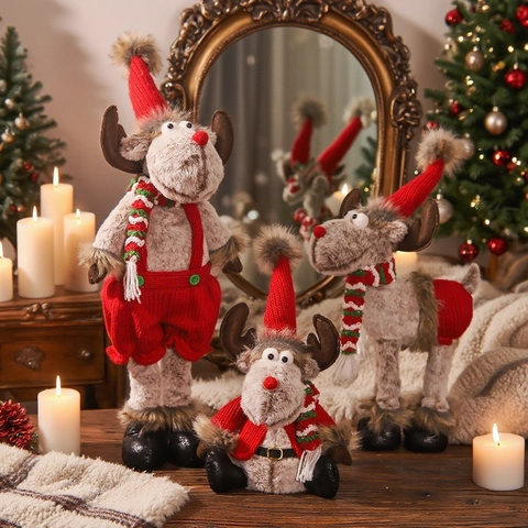 Weihnachts Rentier Plüsch Ornamente Mit Teleskopbeinen Niedliche Cartoon Elch Puppe Figur Festliche Haus Dekoration Rentier Plüschtier