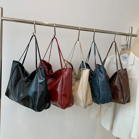 Women Large Tote Bag 2025 New Soft PU Leather Minimalist Vintage Shoulder Bag High Capacity Work Daily Casual Style