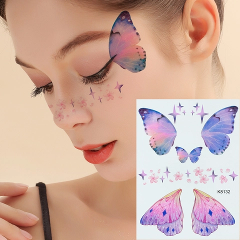 Tatouages Temporaires Ailes De Papillon Imperméable Maquillage Visage Yeux Dégradé Fête Art Corporel Pour Femmes