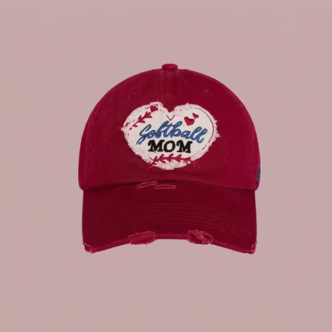 Gorra De Béisbol De Algodón Desgastado Vintage Parche Bordado Corazón Letras Softball MOM Sombrero Retro Ajustable Para Mujeres