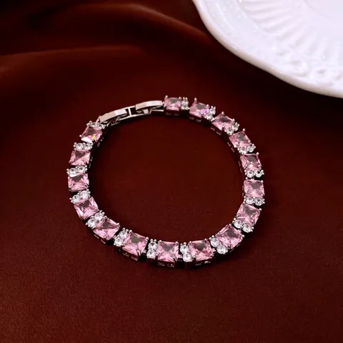 Bracciale Tennis In Zirconia Quadrata Da Donna Rame Chiusura Geometrica Gioiello Di Moda Colorato Accessorio