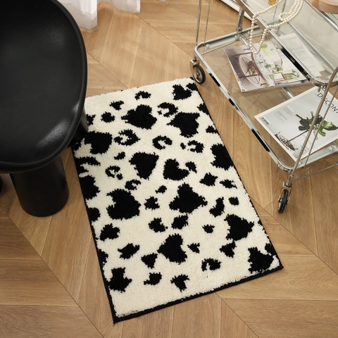 Tapis de Bain Absorbant Motif Vache Antidérapant en Polyester Flocage pour Salle de Bain Chambre Entrée Décoration Maison