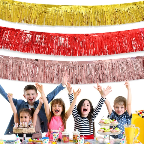 Metallic Foil Fringe Curtain Tinsel Garland Party Decoration Wedding Birthday Background Wall Self Adhesive Shimmer