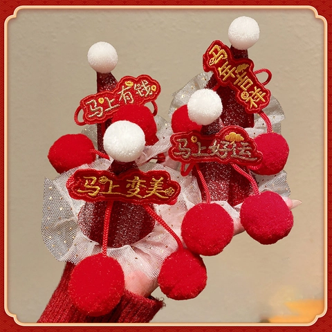 Rode Pailletten Mini Hoed Haarspeldjes Met Pompons En Kant Chinese Stijl Feestelijke Haaraccessoires Voor Dames