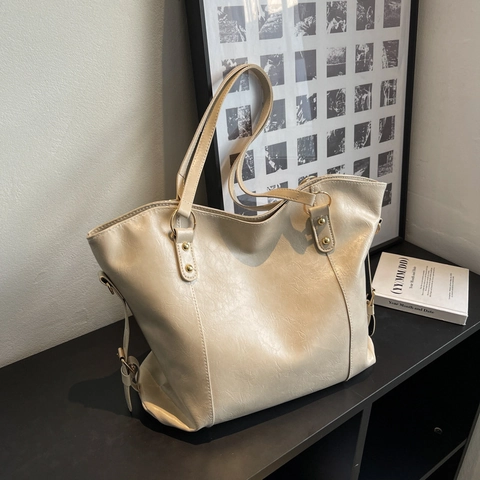 Bolso Tote De Gran Capacidad Para Mujer Cuero PU Vintage Bolso De Hombro Con Herrajes Dorados Y Correa Ajustable Cierre De Cremallera