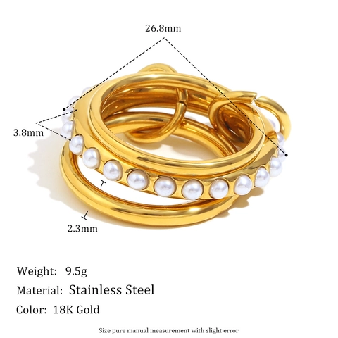 Edelstahl 18K Vergoldeter Geschichteter Ineinandergreifender Stapelbarer Ring Mit Weißen Künstliche Perlen Eleganter Fingerschmuck Für Damen