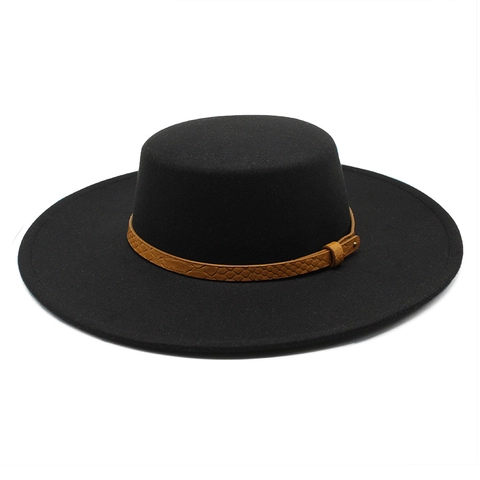 Wide Brim Flat Top Fedora Hat Cotton Polyester Blend Snake Pattern Band Metal Buckle Vintage Stylish Unisex