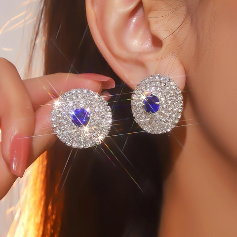 Luxury Copper Rhinestone Geometric Earrings For Women Inlaid Sparkling Dangle Stud Earrings Stainless Steel Post Jewelry