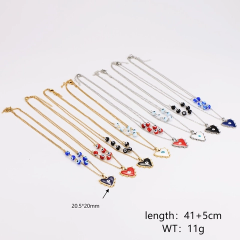 Evil Eye Herz Halskette Und Ohrstecker 304 Edelstahl Doppelreihige Kette Emaille Schmuck Damen Minimalistisch Mode