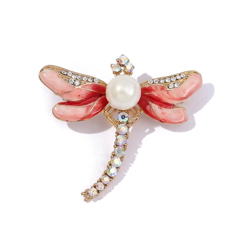 Dragonfly Brooch Alloy Rhinestone Faux Artificial Pearl Enamel Vintage Animal Pin For Women Luxury Niche Design Corsage Jewelry