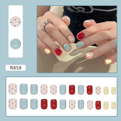 Unghie Finte Press On Corte Quadrate A Pois Punte Unghie Rimovibili Colorate In Plastica ABS Per Donne