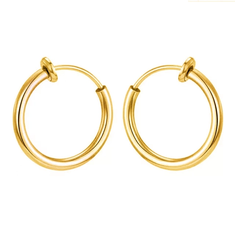 Minimalist Hoop Clip-On Earrings 18K Gold Plated Stainless Steel Non-Pierced Hip Hop Punk Jewelry For Women Men