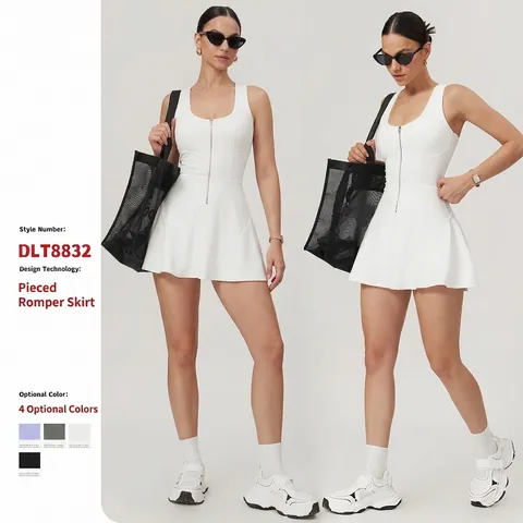 Robe De Sport Femme Sans Manches Fermeture Éclair Avant Tennis Golf Robe Avec Short Intégré Élastique Nylon Spandex Dos Nageur