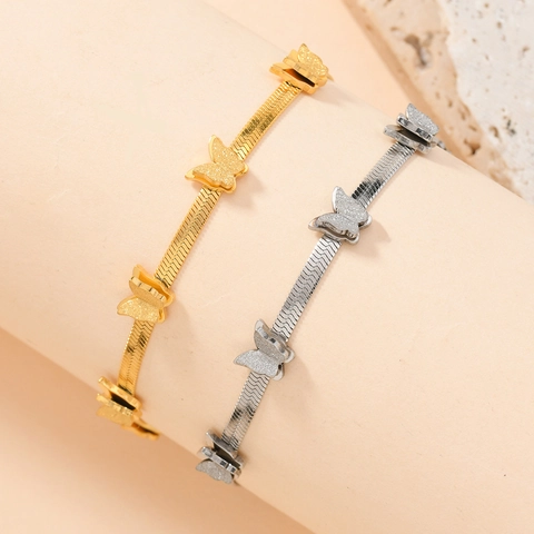Bracciale Pendente a Farfalla in Acciaio Inossidabile Catena a Osso di Serpente Placcato Oro Argento Gioielli di Moda per Donna
