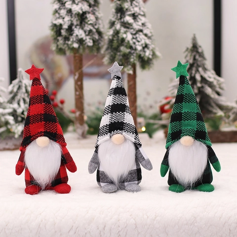 Gnome de Noël Scandinave en Peluche Poupée Sans Visage Chapeau à Carreaux Ornement de Gnome Pour Fête Noël Table Maison