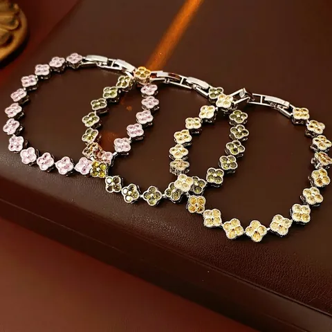 Pulsera De Trébol De Cuatro Hojas De Circonio Cobre Diseño De Flores Accesorio Elegante Y Dulce Para Mujer