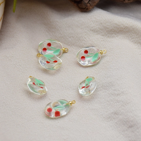 Kers Hangers Hars Ovalen Charms Met Gouden Metalen Lus Voor DIY Sieraden Maken Oorbellen Ketting Zoete Leuke Accessoires