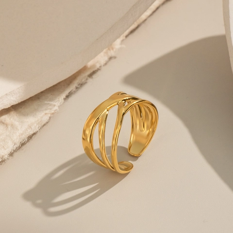 Geometrischer Überkreuzter Offener Ring 304 Edelstahl Verstellbares Mehrlagiges Design Wasserdichter Modeschmuck Für Damen