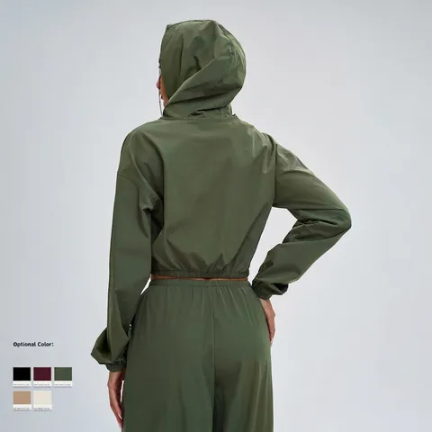 Completo Sportivo Protezione Solare Donna Giacca Con Cappuccio Corta E Pantaloni Larghi UPF 50 Abbigliamento Atletico