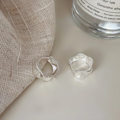 Geometric Hoop Earrings 925 Sterling Silver Irregular Cut Surface Minimalist Korean Style Jewelry For Women Elegant