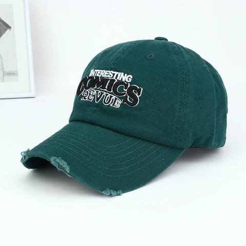 Vintage Washed Cotton Baseball Cap For Men Women INTERESTING COMICS REVUE Embroidery Distressed Frayed Edge Sun Hat Adjustable Casual Streetwear