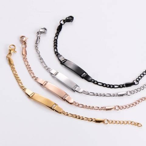 Pulsera De Identificación Infantil Acero Inoxidable Cadena Figaro Placa Curvada Lisa Joyería Para Niños Niñas