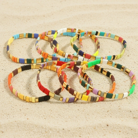 Bracciale Bohemian Tila Bead Fatto A Mano In Lega Smaltata Elastica Bangle Per Donna Gioielli Stile Spiaggia