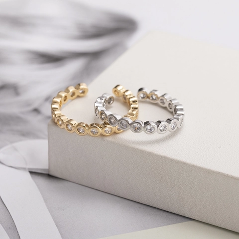 Verstellbarer Zirkonia Ring Kupfer Lünettenfassung Minimalistischer Schmuck Für Frauen Modischer Fingerring