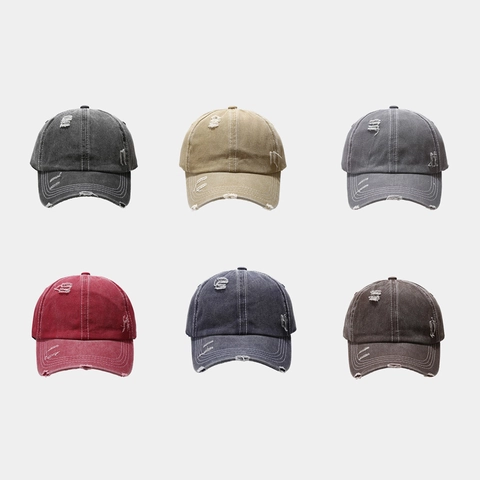 Washed Distressed Cotton Baseball Cap Vintage Ripped Denim Style Adjustable Outdoor Sports Sun Hat For Women Men