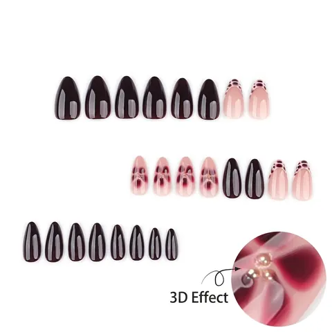 Uñas Postizas A Presión Almendra Largas Diseño Flores 3D Brillant Uñas Artificiales Estilo Ámbar Leopardo Para Mujeres