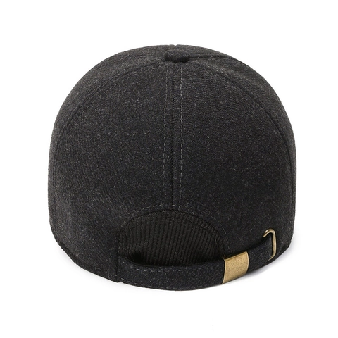 Men Winter Baseball Cap Acrylic Woolen Texture Ear Protection Warm Outdoor Casual Hat Metal Badge Contrast Edging