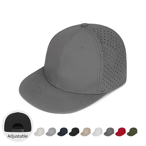 Perforated Breathable Polyester Snapback Hat Flat Brim Hip Hop Cap Solid Color Adjustable Sunshade Outdoor Sport Style