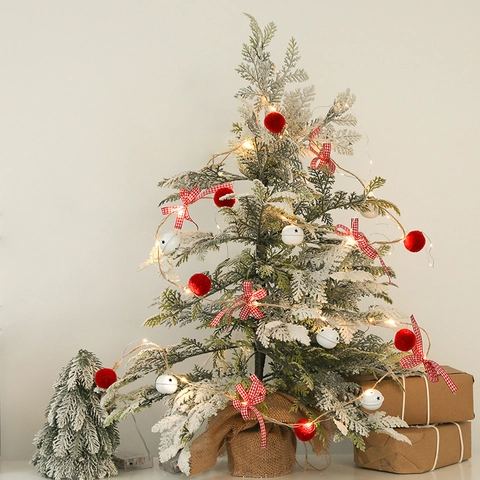 Guirnalda De Luces LED De Navidad Piña Baya Roja Campana Lazo Peluche Adorno Blanco Cálido A Pilas Decoración Navideña