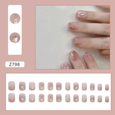 Acryl Press On Nägel Aurora Diamant Schmetterling Blush Pink Verlauf Glänzend Süß Elegant INS Stil Für Damen