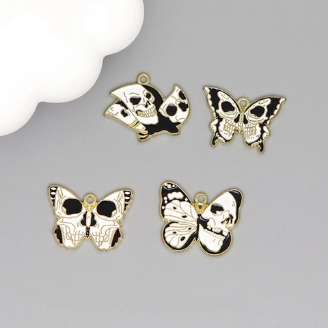 Dijes De Mariposa Calavera Gótica Aleación Zinc Esmalte Estilo Oscuro DIY Collar Llavero Accesorios Para Creación De Joyas