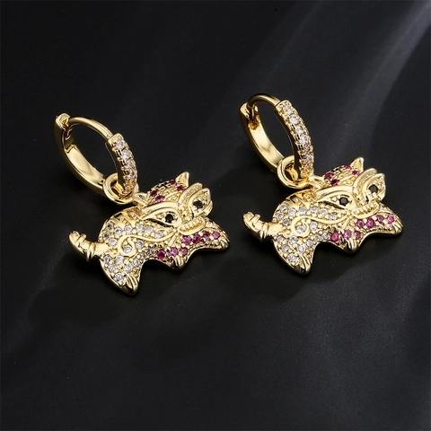 Copper Mythical Animal Hoop Earrings 18K Gold Plated Colorful Zircon Micro Pave Chinese Pixiu Jewelry For Women