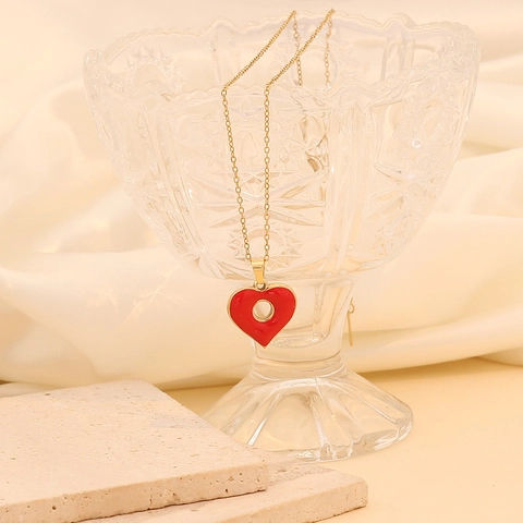 Herz Anhänger Halskette Edelstahl Vergoldet Emaille Hohl Bunt Schmuck Für Damen Elegant Mode